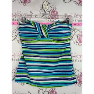 Point Zero Blue Green Striped Twist-Front Tankini Top